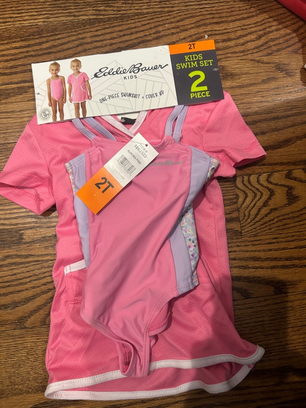 Eddie Bauer Girls Swim Set 2 Piece One Piece Swimsuit & Cover Up Sz 2T Pink NWT
